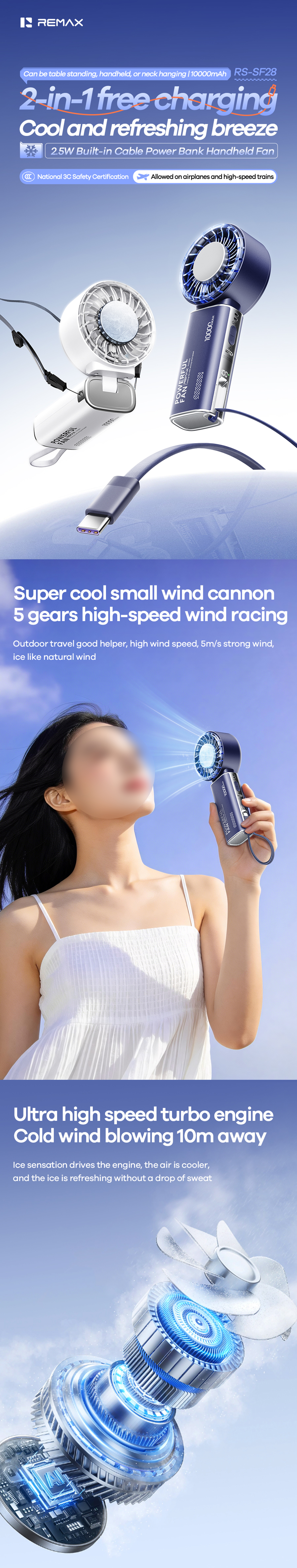 Remax RS-SF28 High-speed Handheld Fan